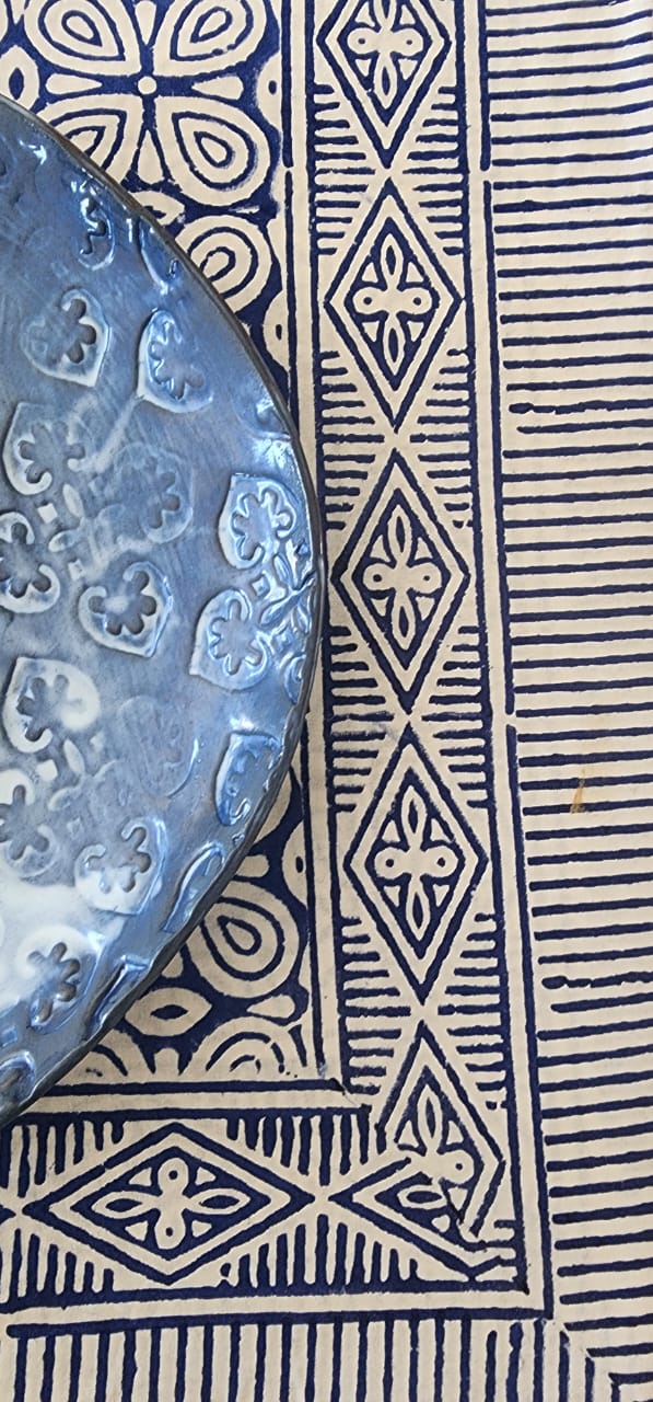 Blue Abstract Tablecloth 220 Round – 100% Cotton Indian Block Printed