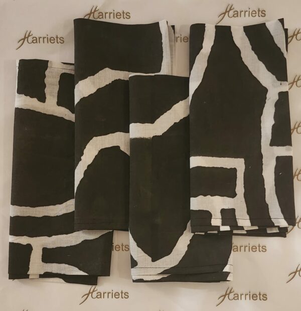 African Black Napkins 40*40cm Set of 4 – 100% Indian Cotton Hand Block Printed