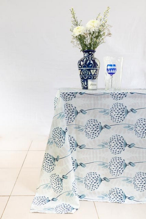 African Flower Blues Drip-Dry Tablecloth