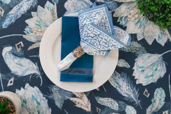 Blue Feather Drip-Dry Tablecloth