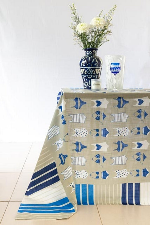 Summer Fun Drip-Dry Tablecloth Blue & Natural