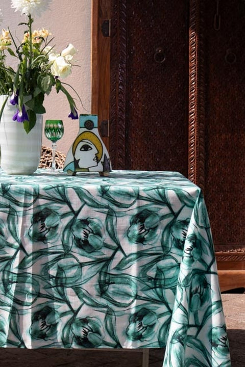 Tulip Green Drip-Dry Tablecloth