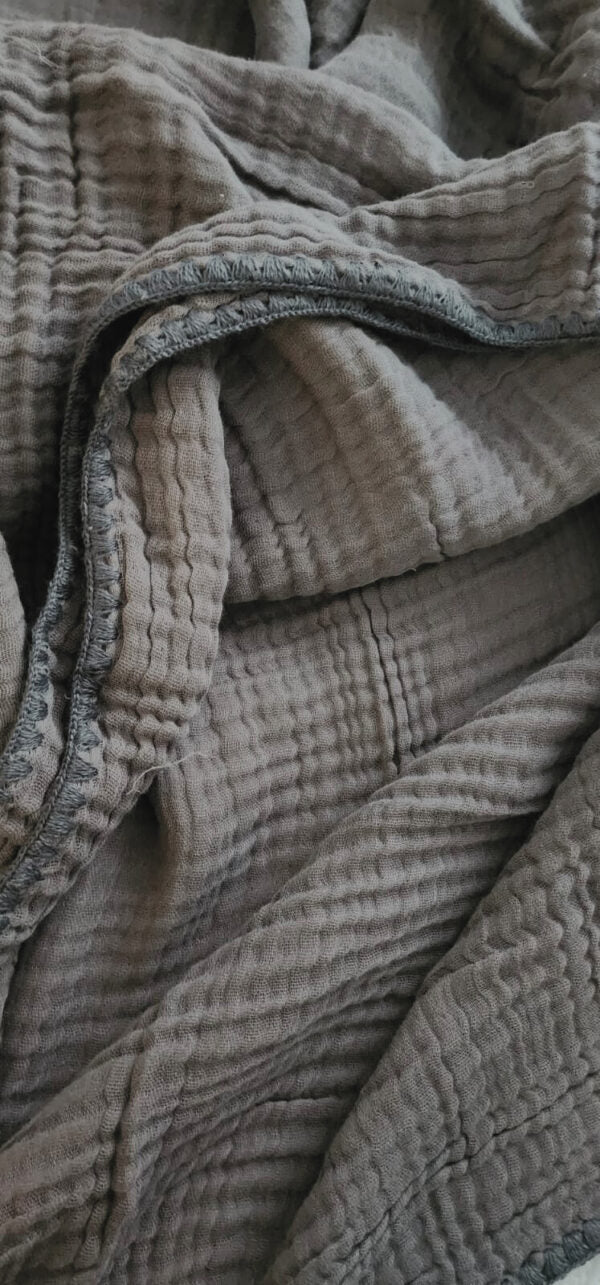 Muslin Throw with Shell Edge Stitching Charcoal and Grey 150*220CM