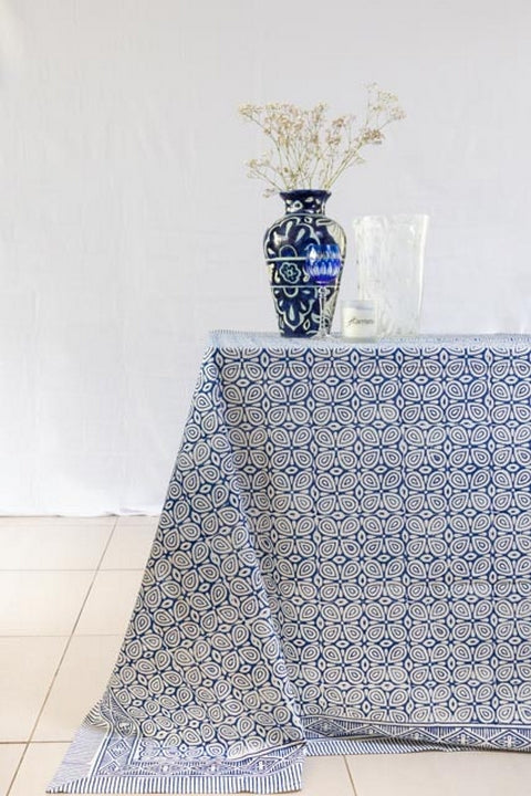 Blue Abstract Tablecloth – 100% Cotton Indian Block Printed