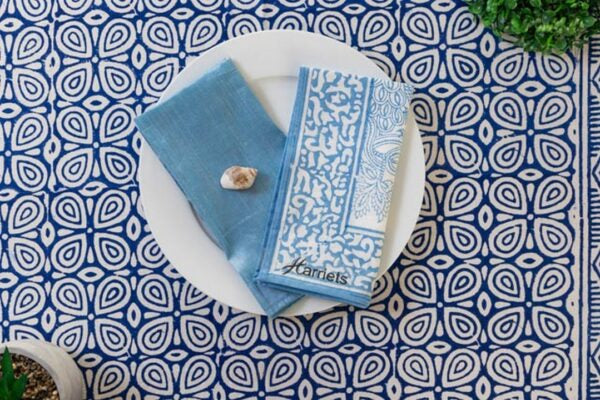 Blue Abstract Tablecloth – 100% Cotton Indian Block Printed
