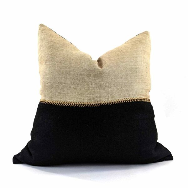 Black Natural Line Hand Stitched Cushion Cover