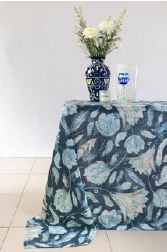 Blue Feather Drip-Dry Tablecloth