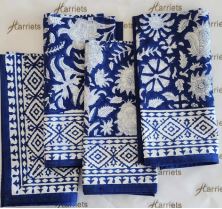 Blue Flower Napkins 40*40cm Set of 4 – 100% Indian Cotton Hand Block Printed