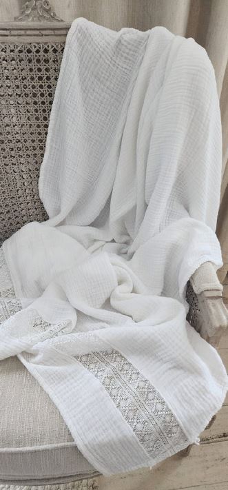 Muslin Throw with Lace White 150*220CM