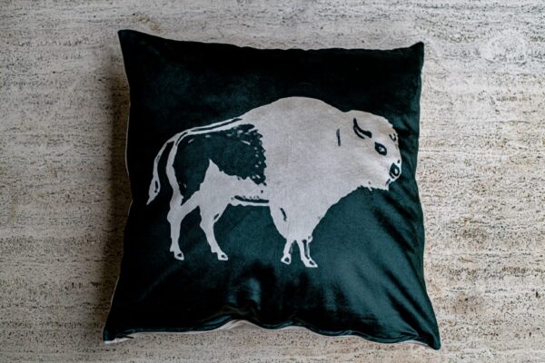 African Bull Green Linen Cushion Cover