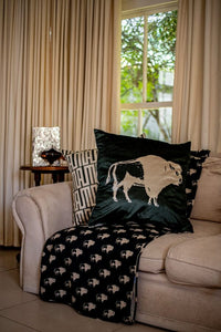 African Bull Green Linen Cushion Cover