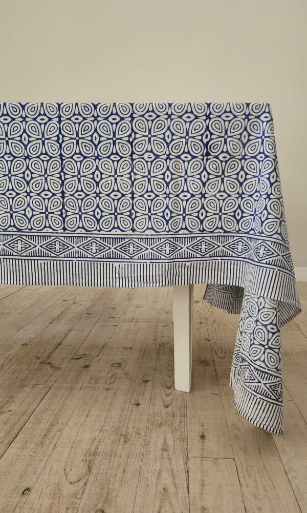 Blue Abstract Tablecloth 220 Round – 100% Cotton Indian Block Printed