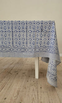 Blue Abstract Tablecloth – 100% Cotton Indian Block Printed