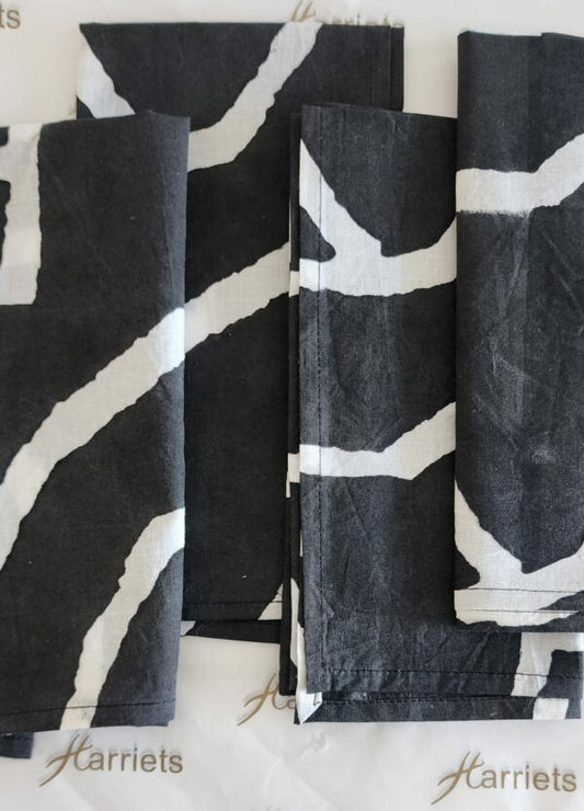 African Black Napkins 40*40cm Set of 4 – 100% Indian Cotton Hand Block Printed