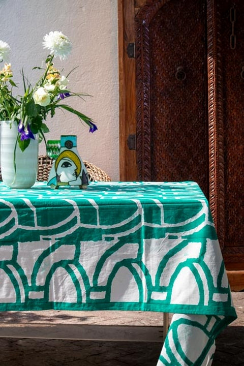 African Green Tablecloth – 100% Cotton Indian Block Printed