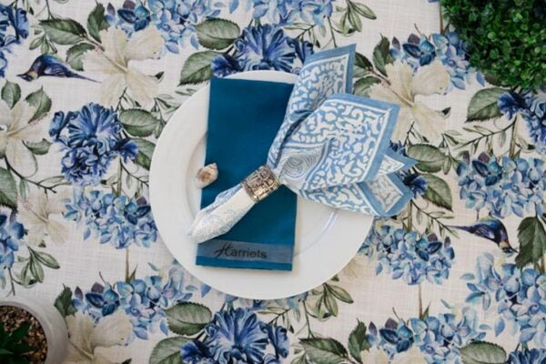 Blue Blossoms Drip-Dry Tablecloth