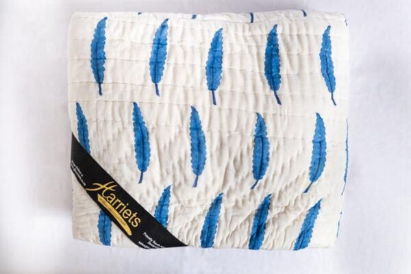 Blue Feather Quilt Large – 100% Indian Cotton Hand Block Printed