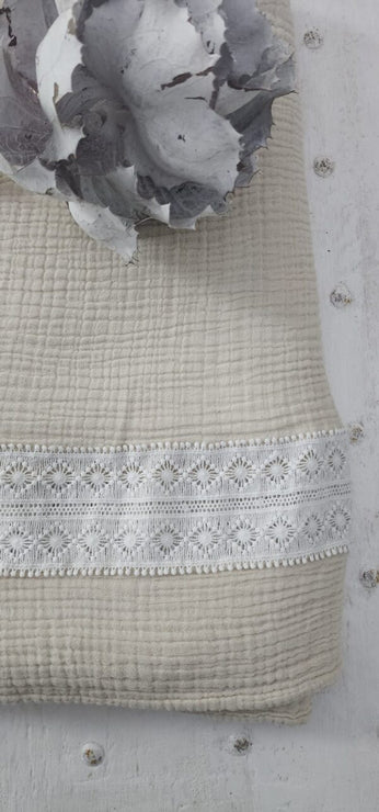 Muslin Throw with Lace Cream 150*220CM