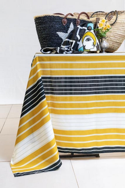 Summer Stripes Drip-Dry Tablecloth Mustard