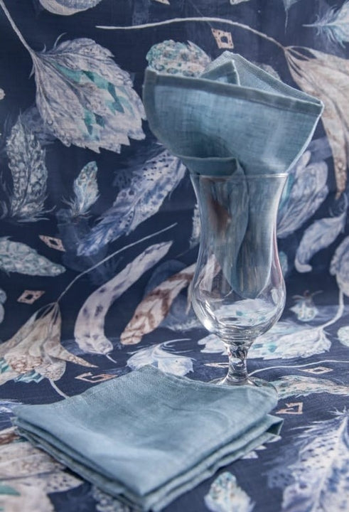 Blue Feather Drip-Dry Tablecloth