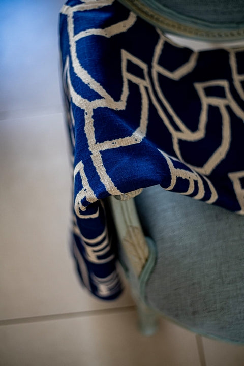 African Dance Blue Linen Feel Throw 140*170