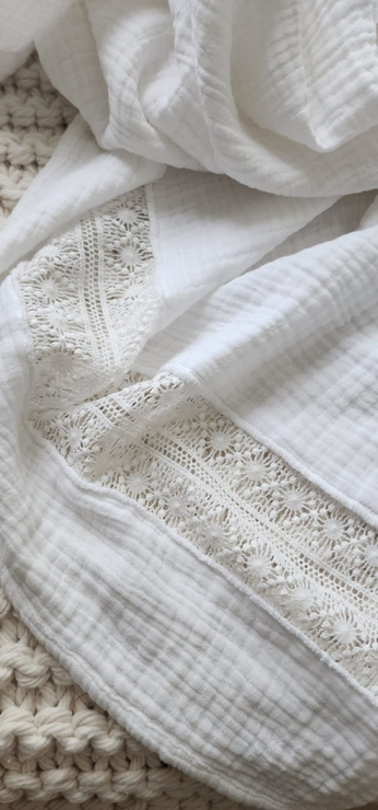 Muslin Throw with Lace White 150*220CM