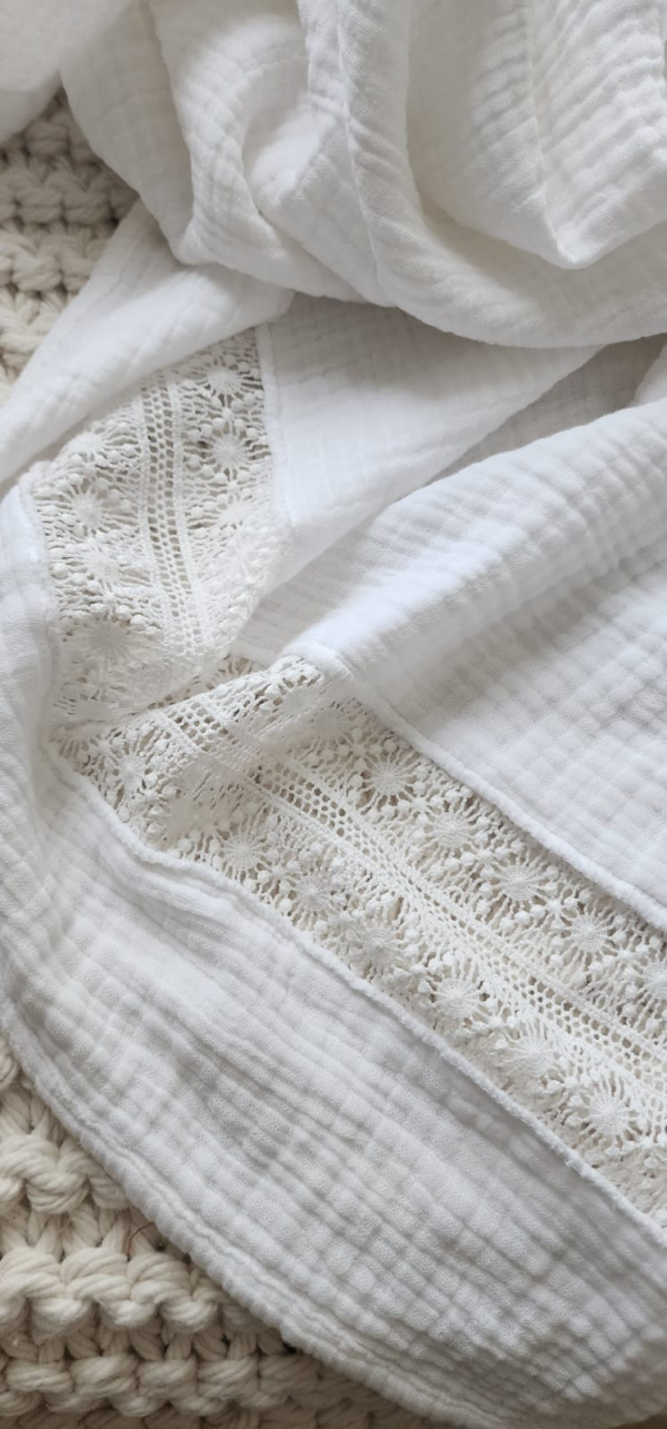 Muslin Throw with Lace White 150*220CM
