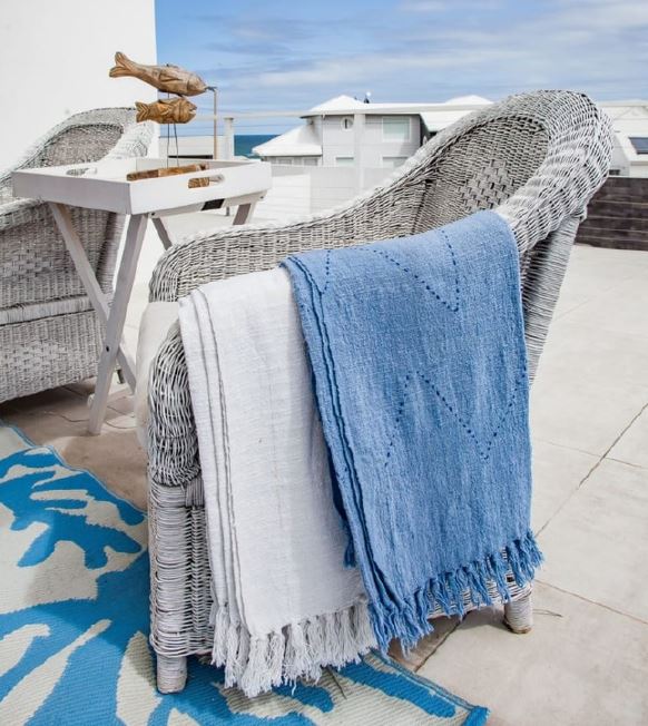 Organic Cotton Throw Blue or White Small