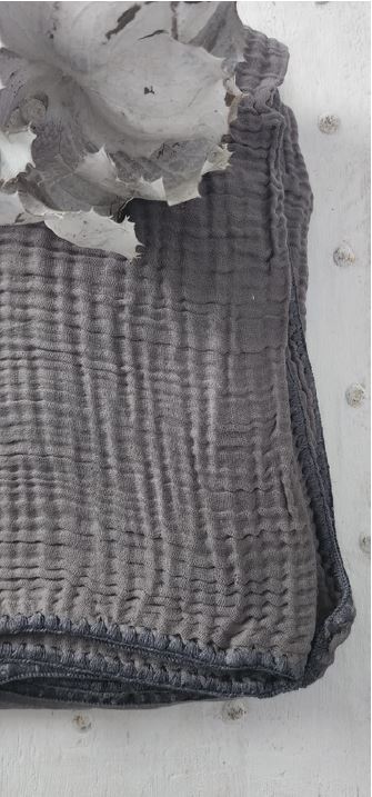 Muslin Throw with Shell Edge Stitching Charcoal and Grey 150*220CM