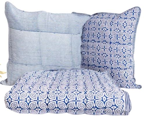 Blue Abstract Quilt Small -100% Indian Cotton Hand Block Printed
